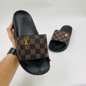 Men's Brown Checkered Slides