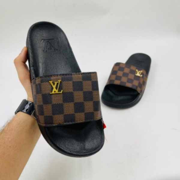 Men's Brown Checkered Slides