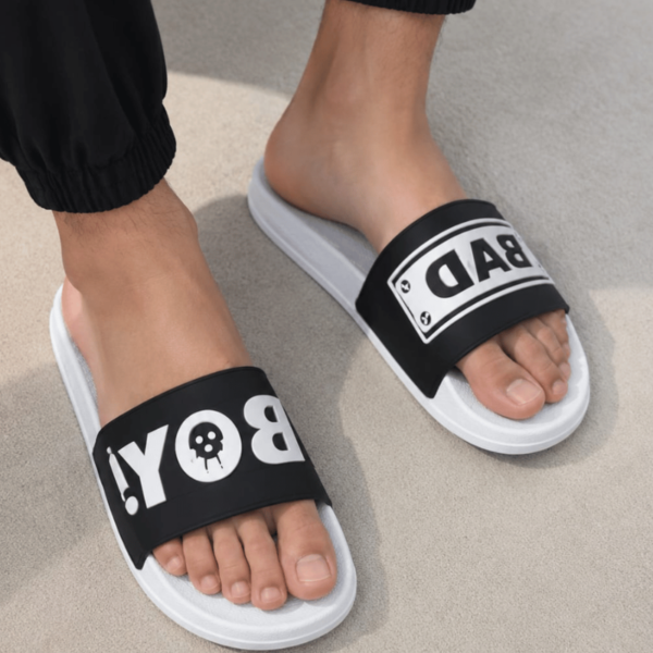 Men's Black White Slides