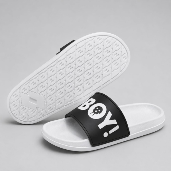 Men's Black White Slides