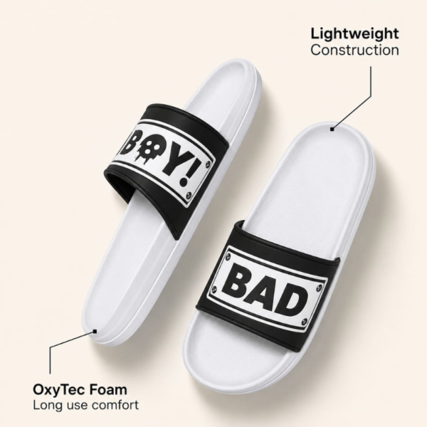 Men's Black White Slides